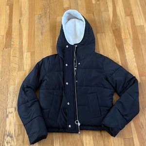 Womens hollister furry puffer coat